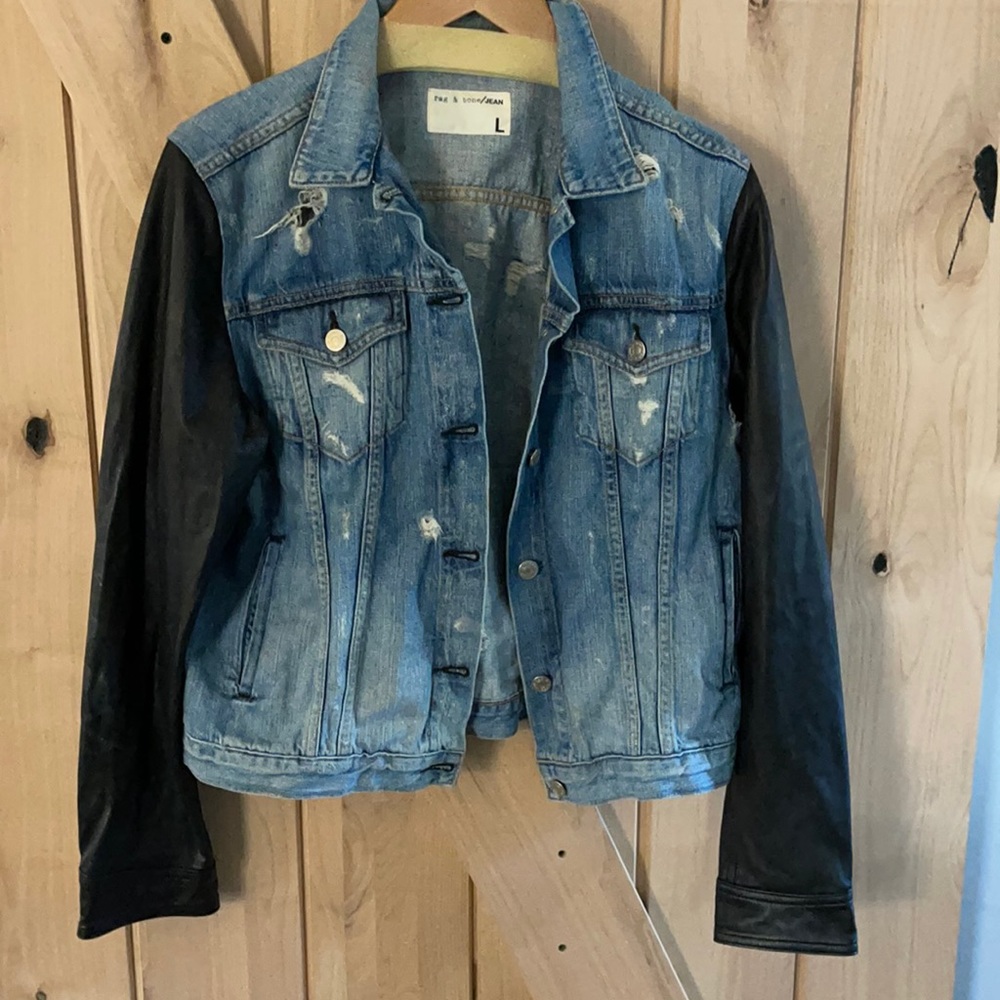 Distressed denim/leather jacket